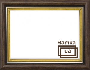 Рамка А4 пластиковая, цвет - темно-коричневое дерево с внутренним золотом, багет - полукруглый 16 мм